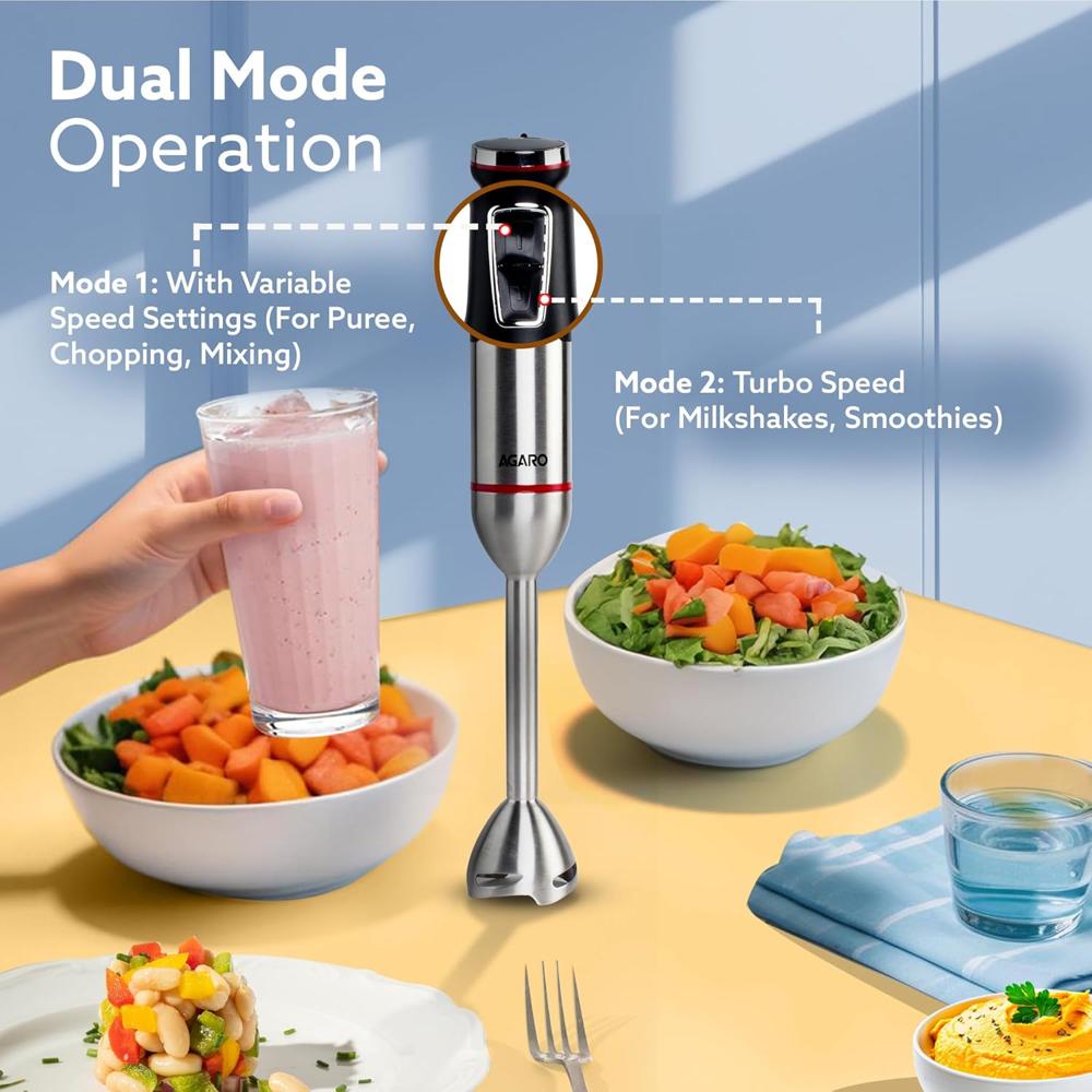 AGARO Royal Hand Blender & Chopper, 1500 Watts Copper Motor, 2 Modes &(34150)