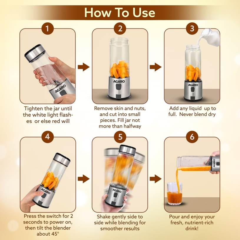 AGARO Galaxy Portable Blender for Smoothie & Milk Shakes, 450ml, USB Type C Rechargeable, 3000 mAh Battery(34119)