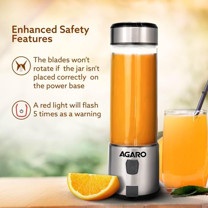 AGARO Galaxy Portable Blender for Smoothie & Milk Shakes, 450ml, USB Type C Rechargeable, 3000 mAh Battery(34119)