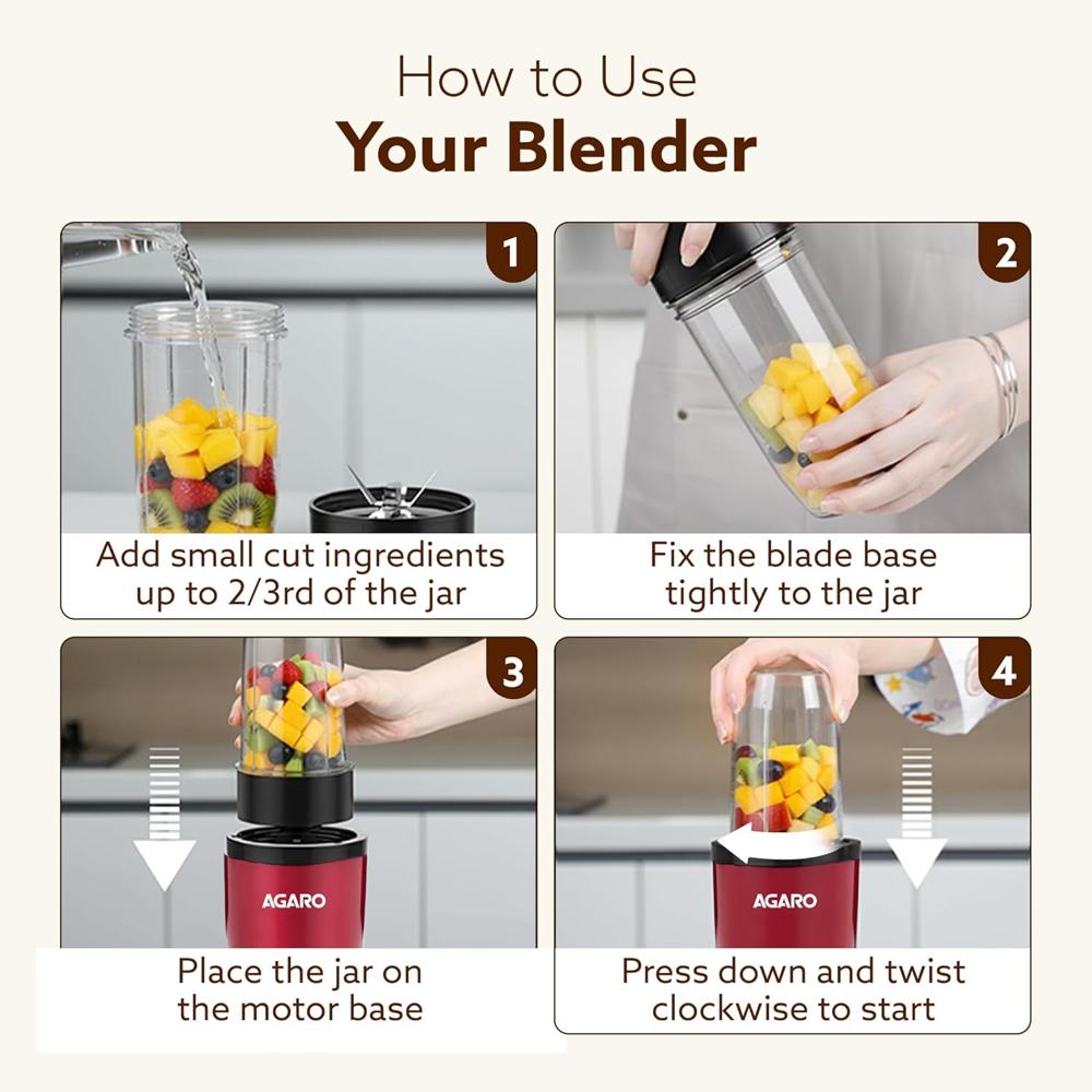 AGARO Regal Nutri Blender with 3 Jars, 400 Watts Personal Blender with 100% Copper Motor (34011)