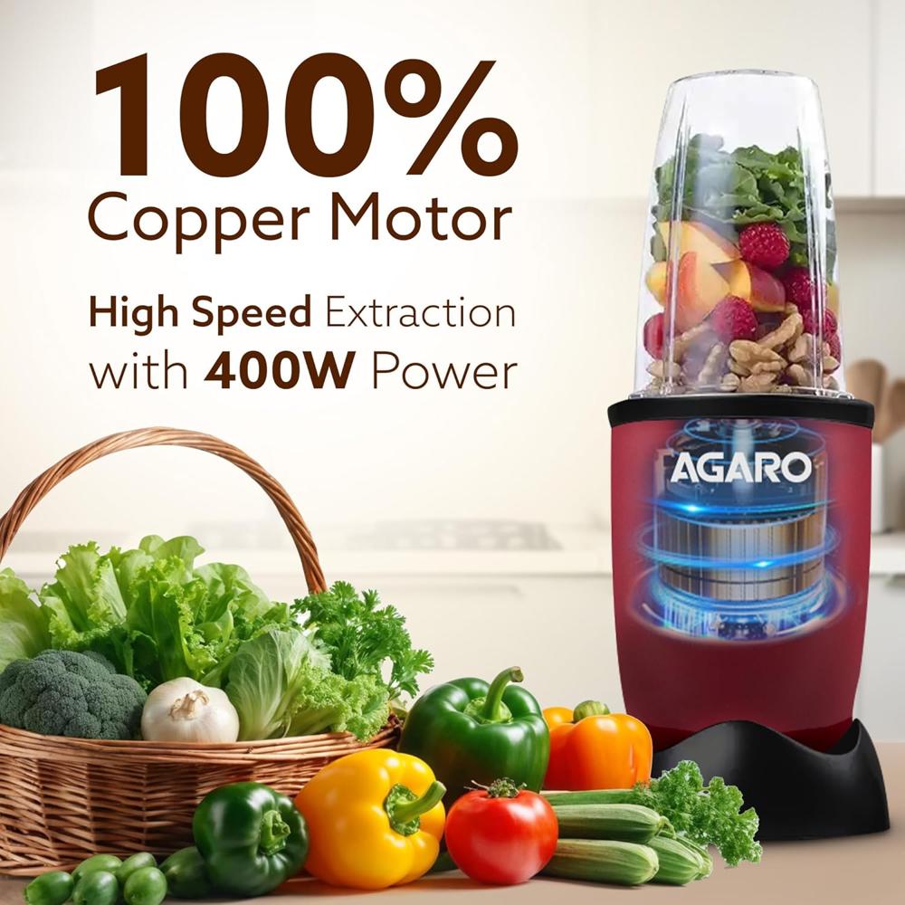AGARO Regal Nutri Blender with 3 Jars, 400 Watts Personal Blender with 100% Copper Motor (34011)