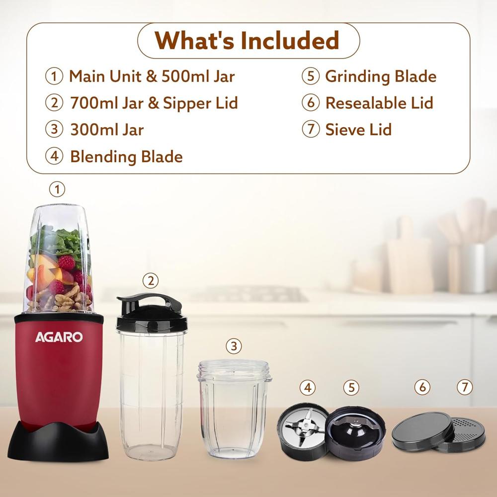 AGARO Regal Nutri Blender with 3 Jars, 400 Watts Personal Blender with 100% Copper Motor (34011)