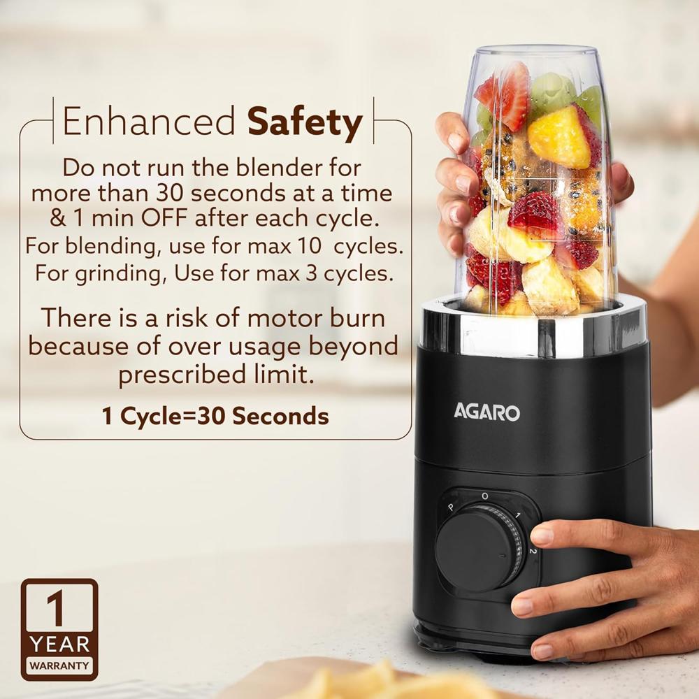 AGARO Galaxy 3 Jar Personal Blender, 400W, Serrated and Cross Blade with Detachable Base(34130)