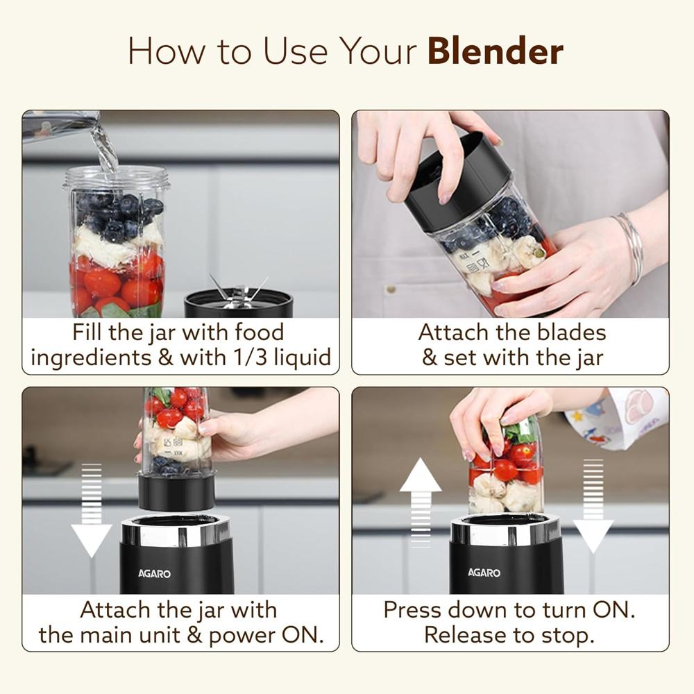 AGARO Galaxy 3 Jar Personal Blender, 400W, Serrated and Cross Blade with Detachable Base(34130)