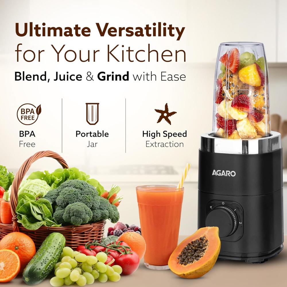 AGARO Galaxy 3 Jar Personal Blender, 400W, Serrated and Cross Blade with Detachable Base(34130)