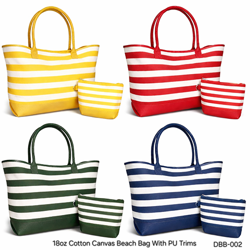 DBB-002 18oz Cotton Canvas Beach Bag with PU Trims