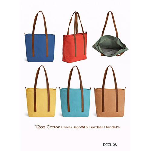 Cotton Canvas Bag with Leather Handels