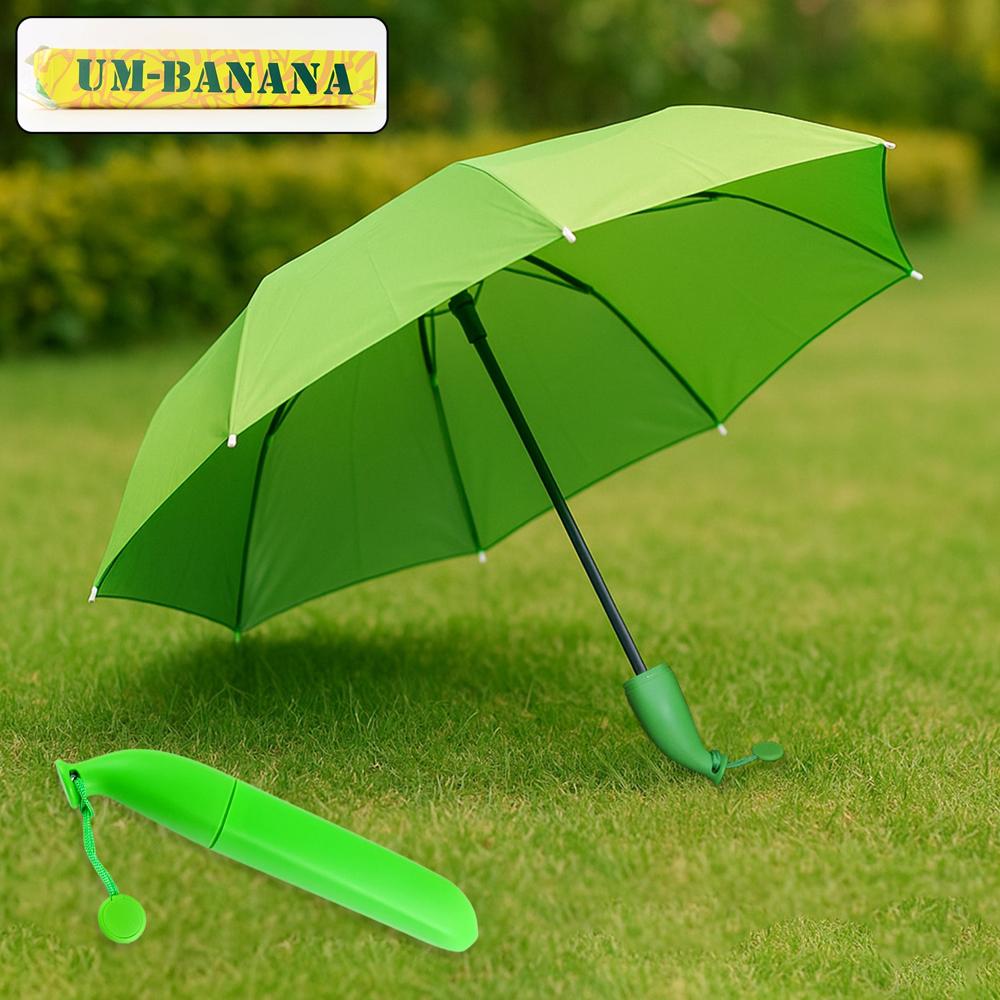 Green Stylish Banana Shaped Mini Foldable Umbrella - Color: Mix
