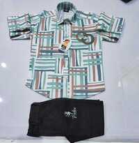 Kids Stylish Full Sleeves Shirt Pant - Cotton Blend, Navy Blue & White, Double Stitching, Breathable, Elastic Waist