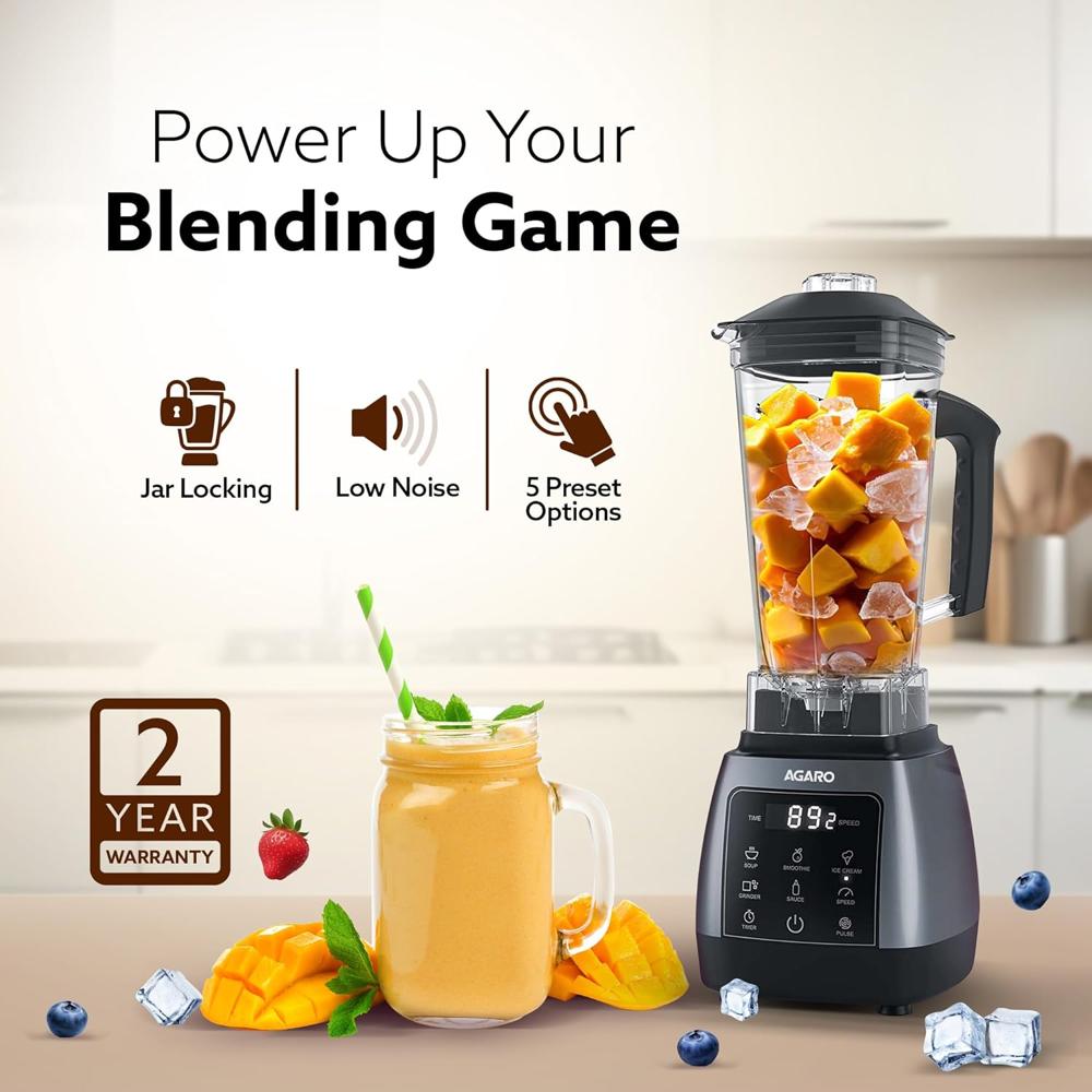 AGARO Royal Professional Blender/Grinder/Mixer, 2000W, 5 Preset Function, Commercial heavy duty blender, High Power & Speed Blender(33817)