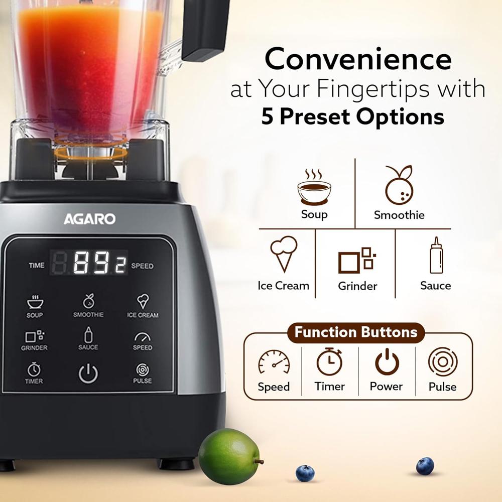 AGARO Royal Professional Blender/Grinder/Mixer, 2000W, 5 Preset Function, Commercial heavy duty blender, High Power & Speed Blender(33817)