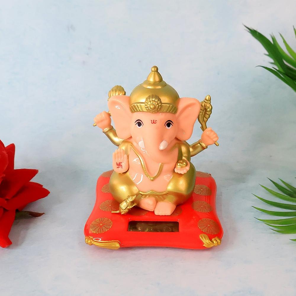 Decorative Medium Lord Ganesh Idol Decorative Statue With Solar-powered Base (1 Pc) - Color: Mix
