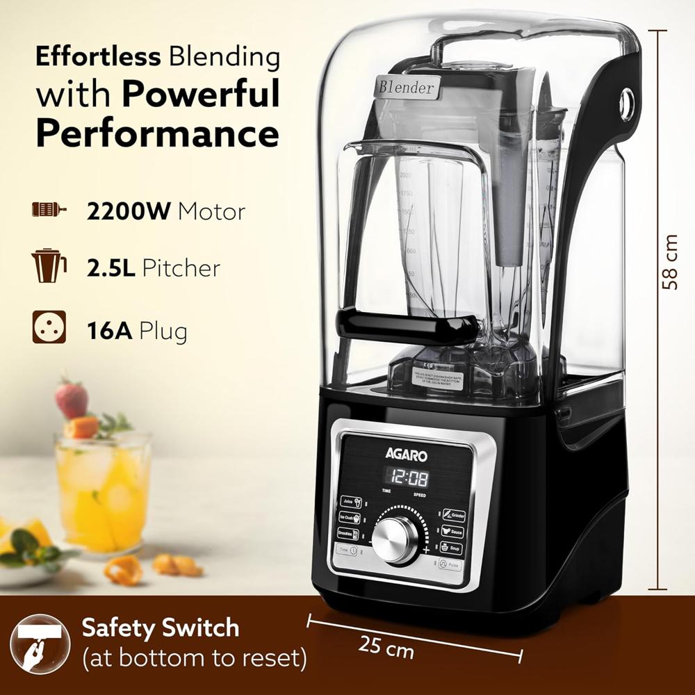 AGARO Imperial Professional Blender, Low Noise, 2200W Powerful Copper Motor, 2.5L Capacity(34222)