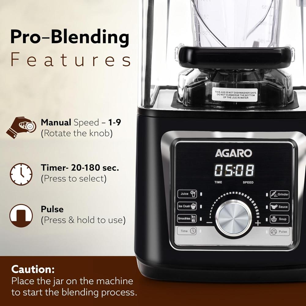AGARO Imperial Professional Blender, Low Noise, 2200W Powerful Copper Motor, 2.5L Capacity(34222)