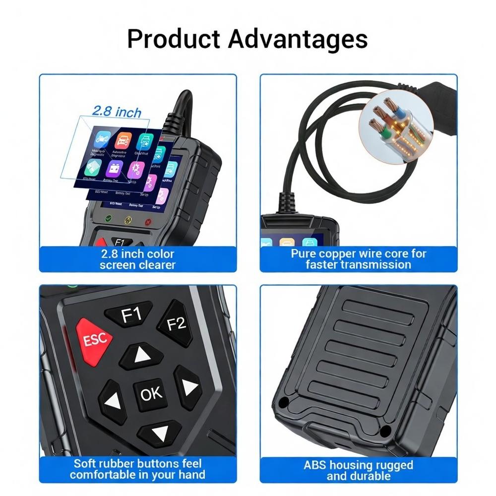 M60 Car & Motorcycle Scanner 2.4in Color Screen OBDII Battery Startup Test