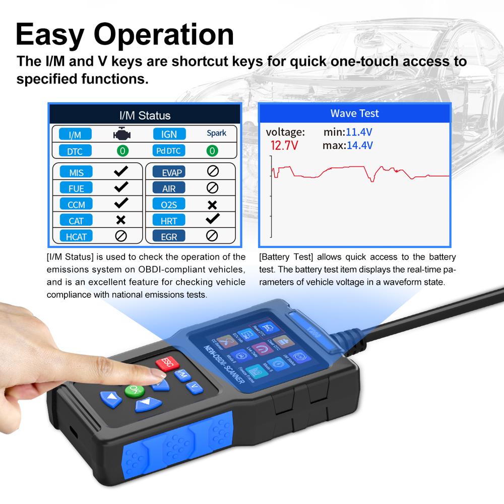 T200 OBD2 Scanner 2.4in TFT Color Screen Car Fault Code Reader Clear Check Engine Light