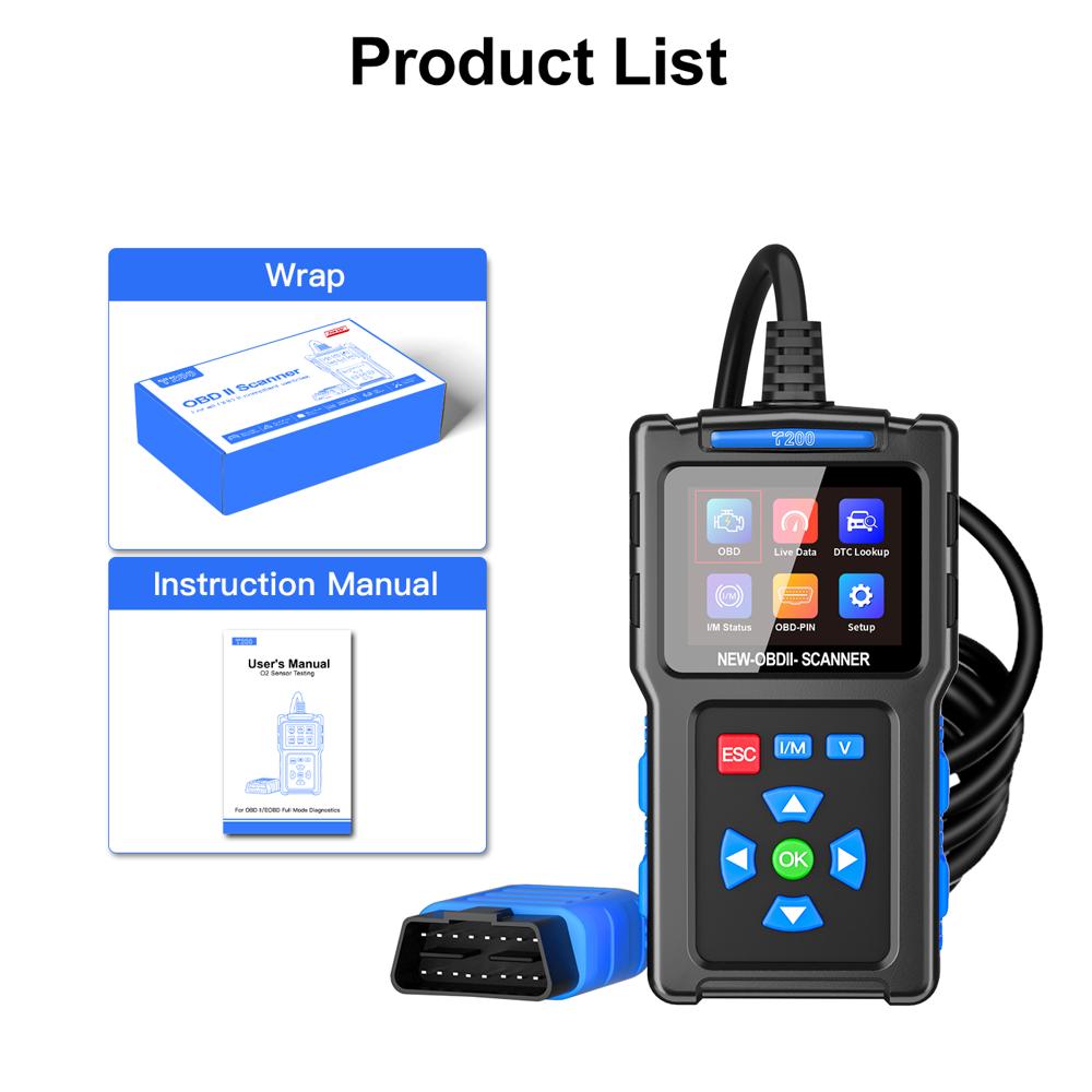 T200 OBD2 Scanner 2.4in TFT Color Screen Car Fault Code Reader Clear Check Engine Light