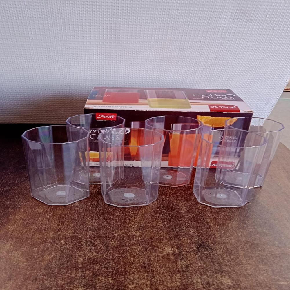 Apex Merino N Glass Unbreakable Plastic Drinking Glass Set (6Pc/300Ml) Approx - Color: Mix
