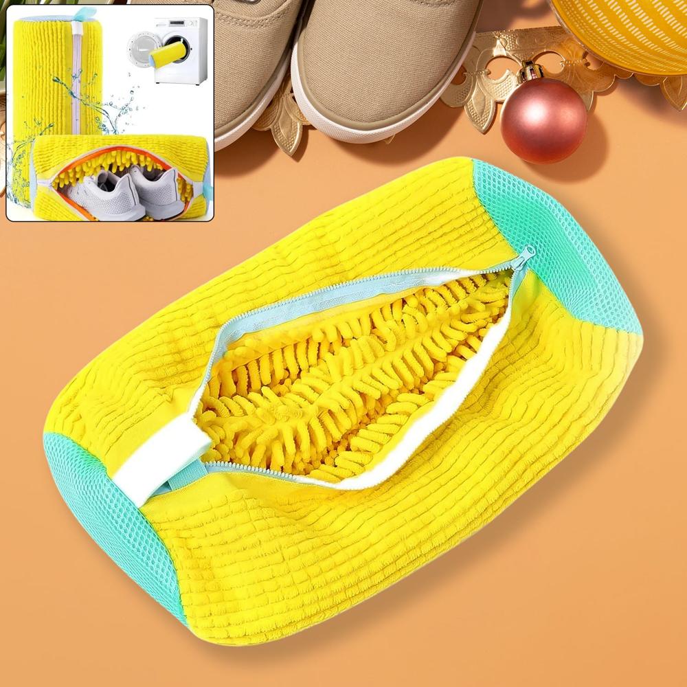 Shoe Washing Machine Bag With Microfiber Chenille Lining & Zipper (1 Pc) - Color: Mix