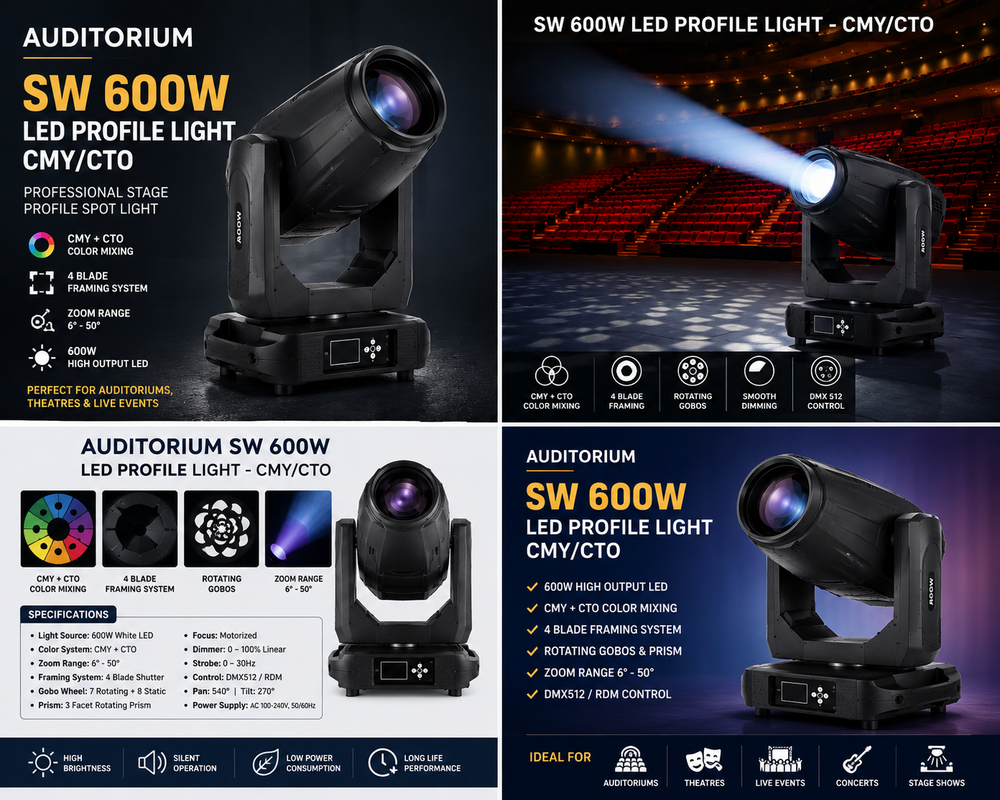 Auditorium SW 600W LED Profile Light -CMY/CTO