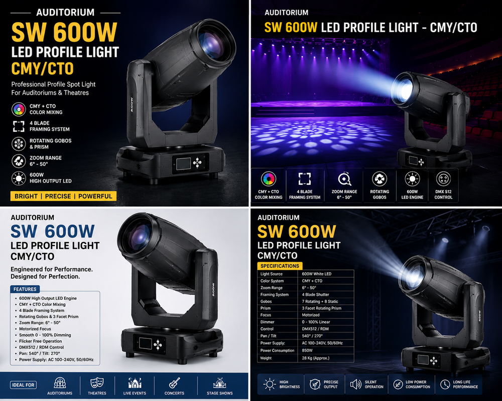 Auditorium SW 600W LED Profile Light -CMY/CTO