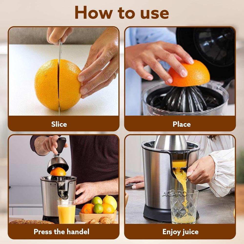 AGARO Regency Electric Citrus Juicer 350W, 650 ml, Pulp Regulator, AC Copper Motor(34062)