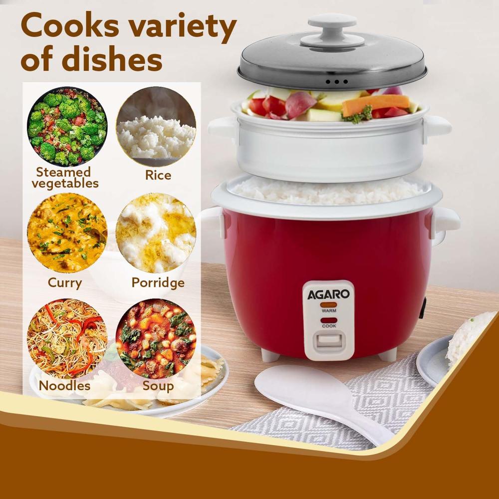 AGARO Elegant Electric Rice Cooker, 1L, 700 gms (approx. 5 cups) raw rice, 400W, Automatic Boiler, Steamer(33957)