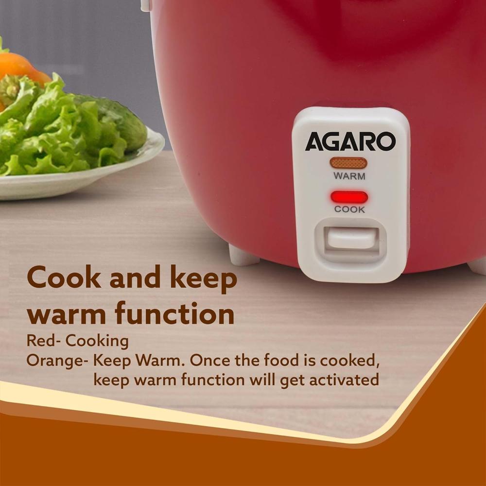 AGARO Elegant Electric Rice Cooker, 1L, 700 gms (approx. 5 cups) raw rice, 400W, Automatic Boiler, Steamer(33957)