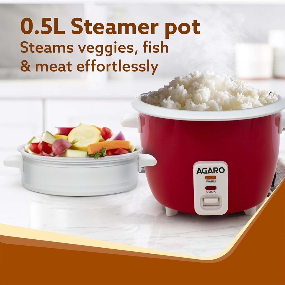 AGARO Elegant Electric Rice Cooker, 1L, 700 gms (approx. 5 cups) raw rice, 400W, Automatic Boiler, Steamer(33957)