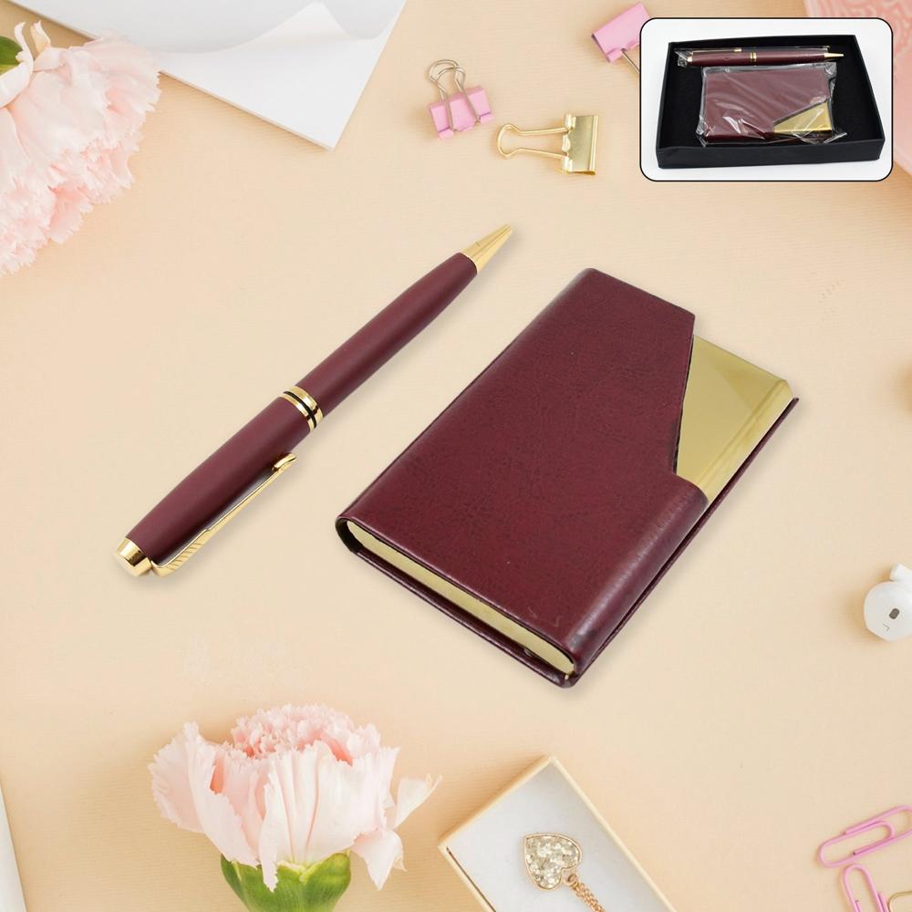 Leather Professional Business Visiting Card Case (2 Pc Set / With Gift Box) - Color: Mix