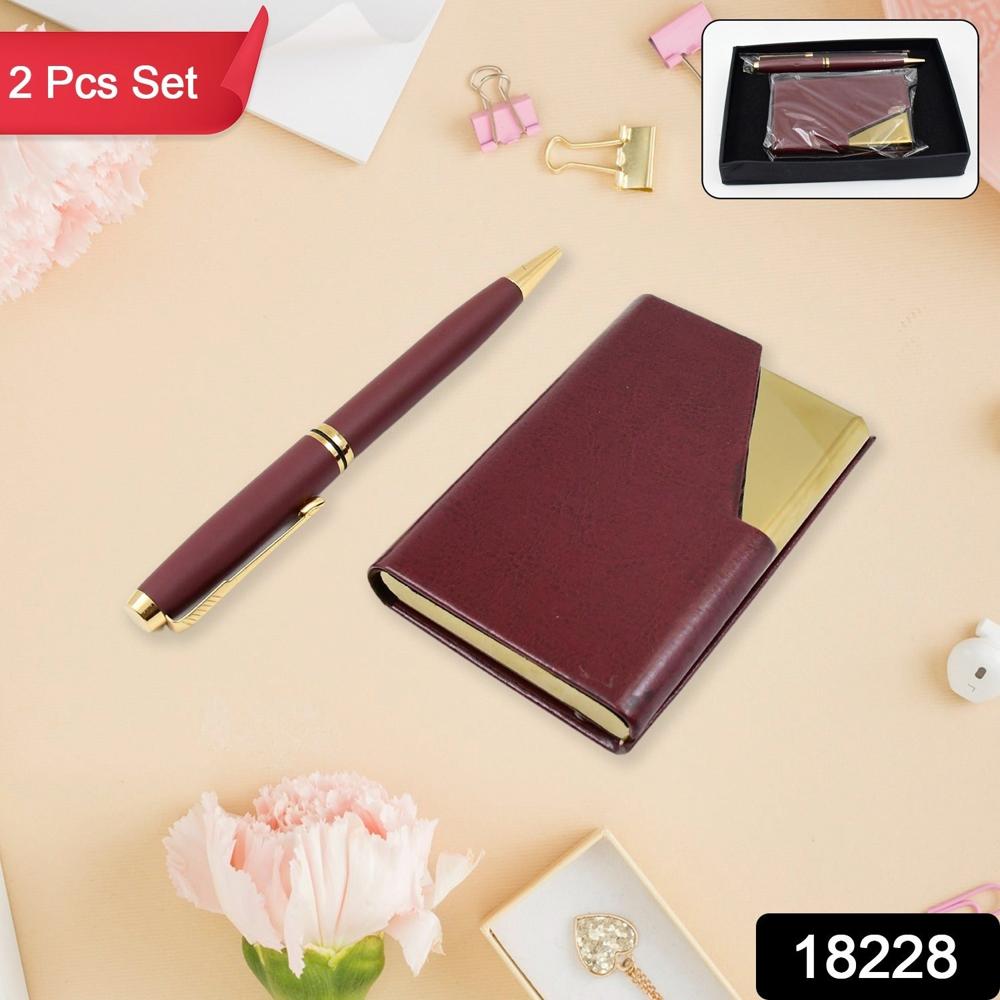 Leather Professional Business Visiting Card Case (2 Pc Set / With Gift Box)