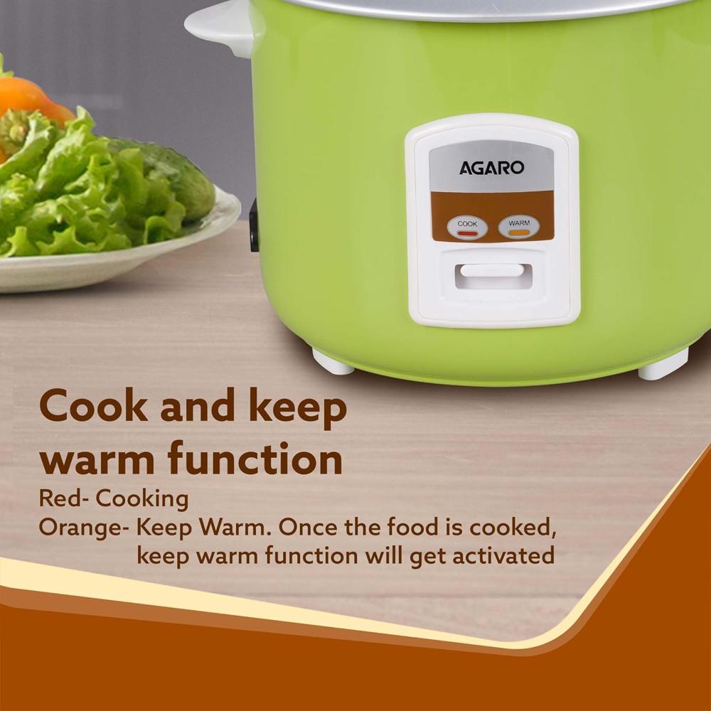 AGARO Marvel Electric Rice Cooker, 1.8L, 1.5 Kgs (approx. 10 cups) raw rice, 700W, Automatic Boiler(33958)