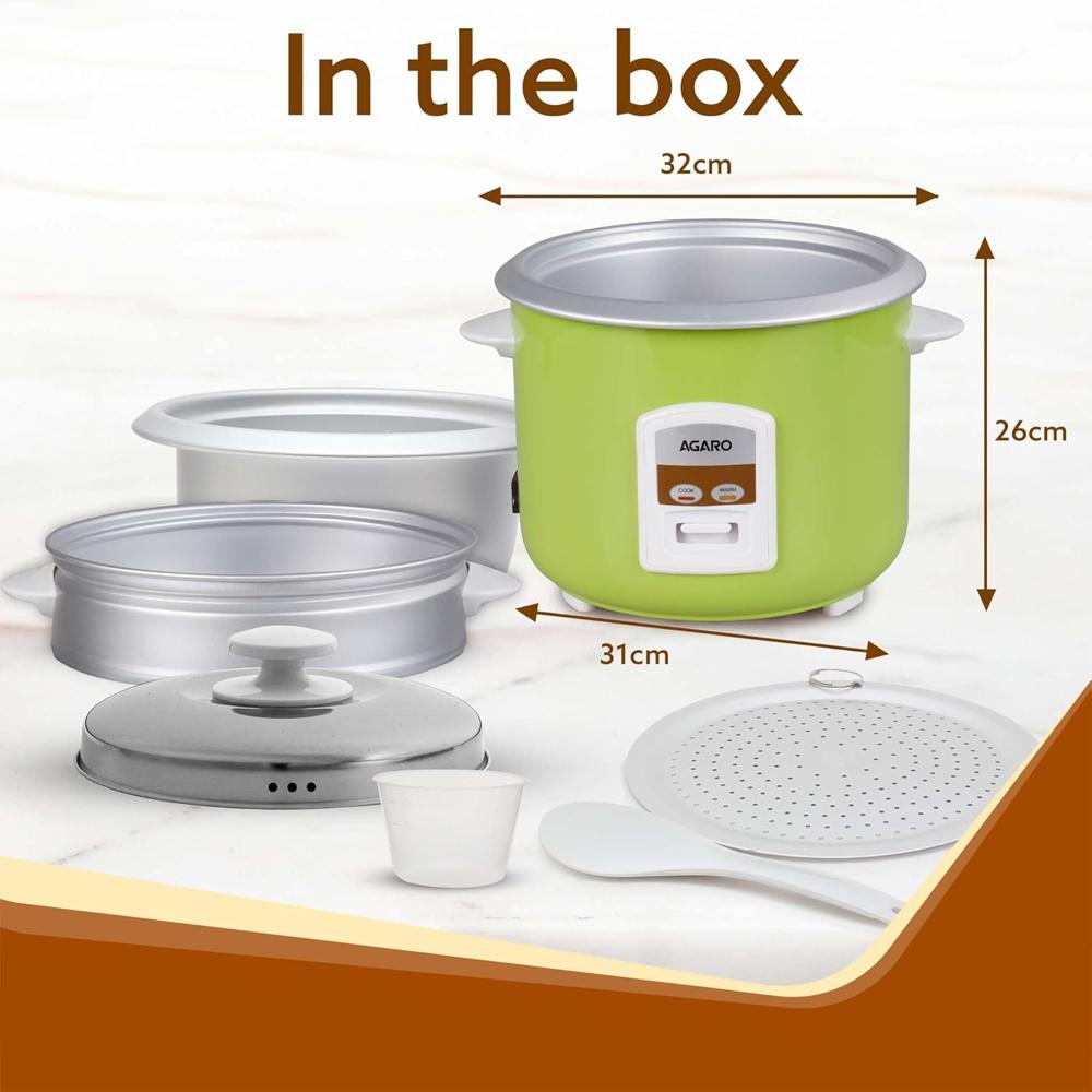 AGARO Marvel Electric Rice Cooker, 1.8L, 1.5 Kgs (approx. 10 cups) raw rice, 700W, Automatic Boiler(33958)