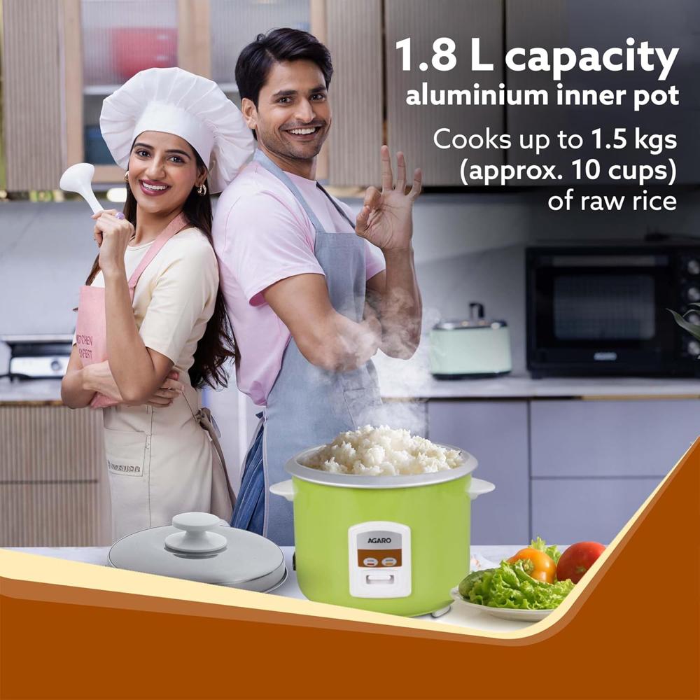 AGARO Marvel Electric Rice Cooker, 1.8L, 1.5 Kgs (approx. 10 cups) raw rice, 700W, Automatic Boiler(33958)