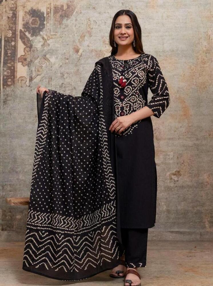 Bandhej Black 3 Piece Suit Set