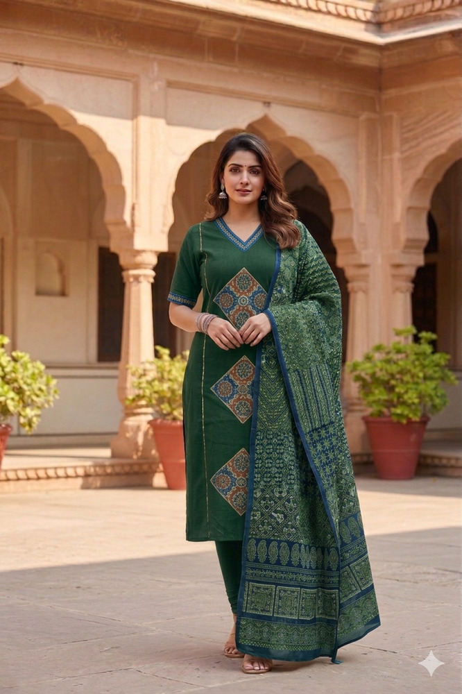 Patch Work Green 3 Piece Suit Set