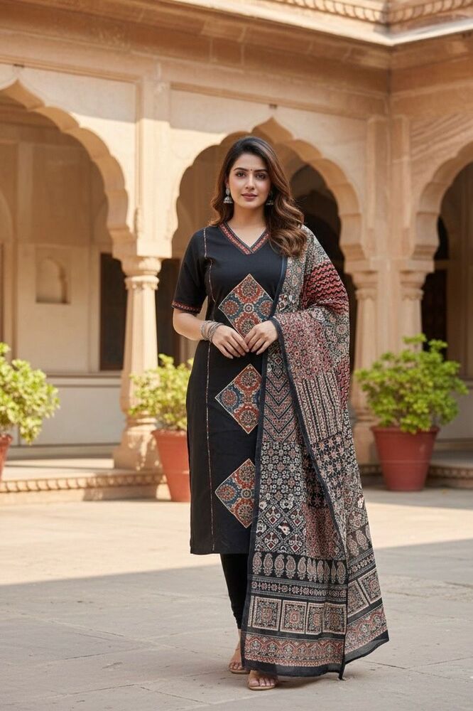 Patch Work Black 3 Piece Suit Set