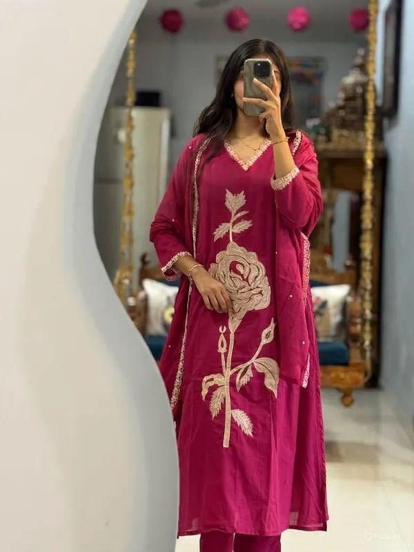 Rose Embroidery Fancy 3 Piece Suit Set