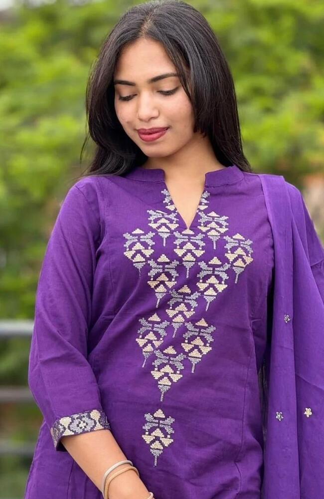 Pixel Embroidery 3 Piece Suit Set