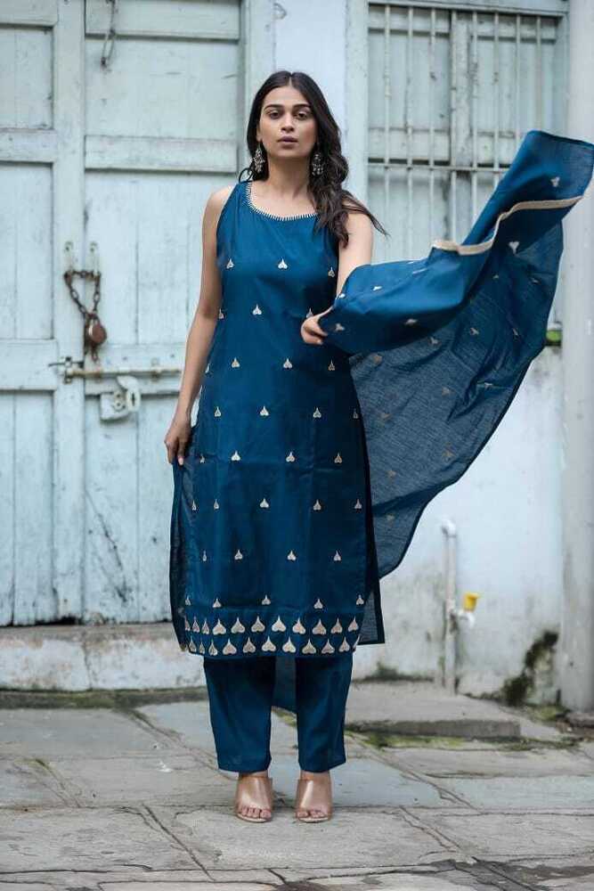 Sleeveless Blue 3 Piece Suit Set