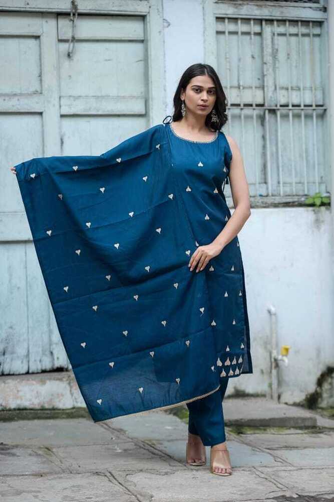Sleeveless Blue 3 Piece Suit Set
