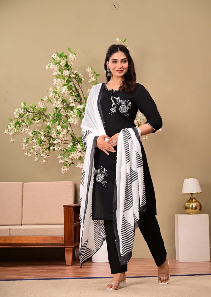 Ancient Print Black 3 Piece Suit Set