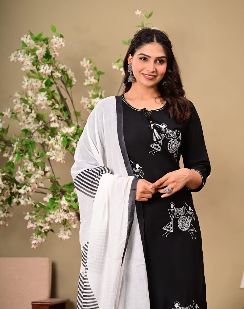Ancient Print Black 3 Piece Suit Set