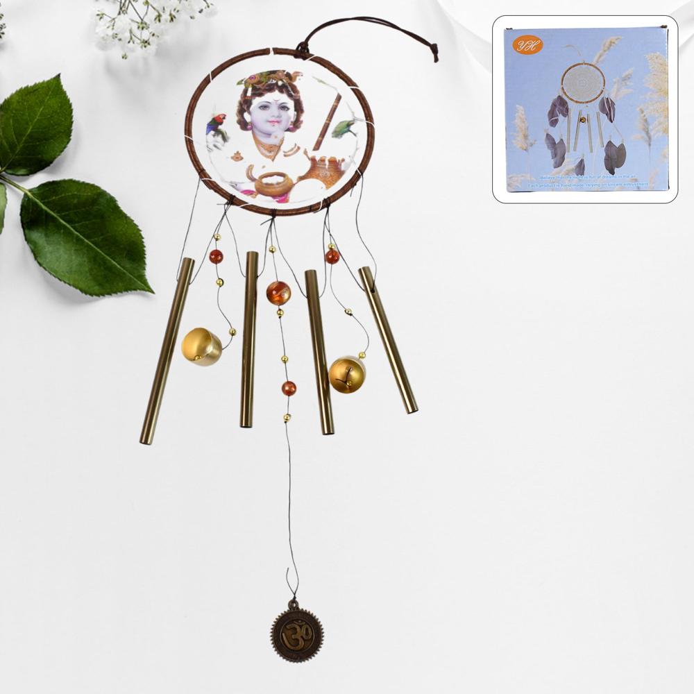 Krishna Medallion Dream Catcher Wind Chime Pendant Wall Hanging - Spiritual Home - Color: Mix