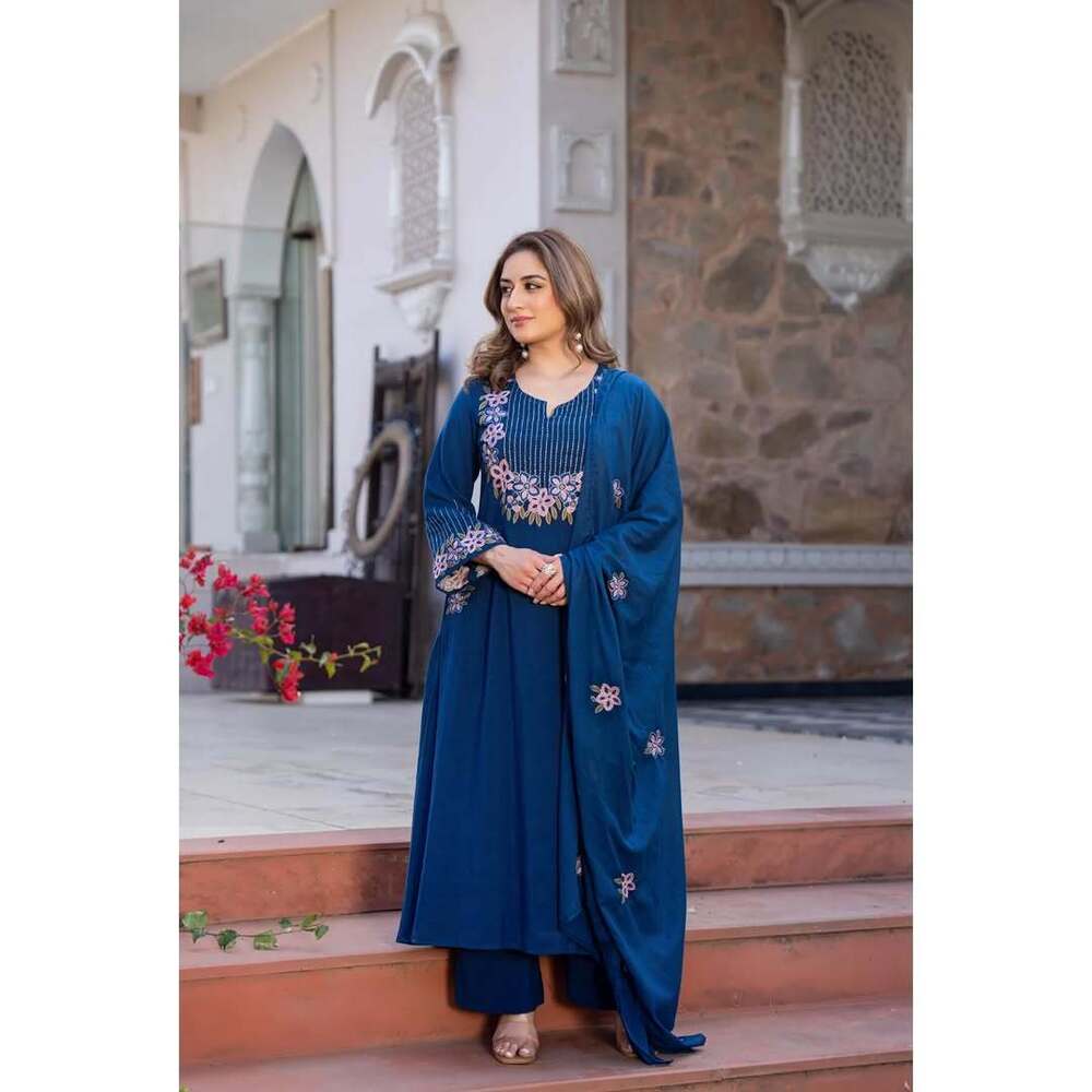 Yoke Flower Embroidery Anarkali Suit