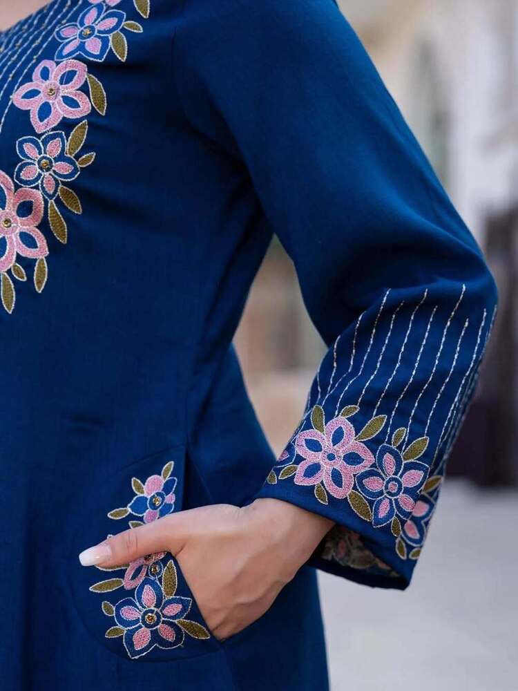 Yoke Flower Embroidery Anarkali Suit