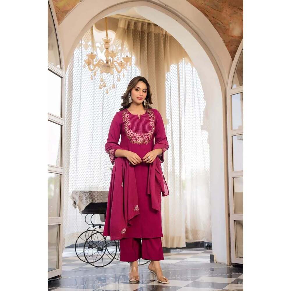 Yoke Flower Embroidery Fancy Anarkali Suit