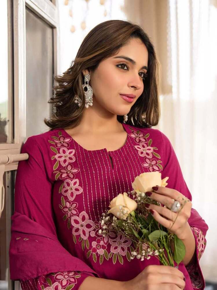 Yoke Flower Embroidery Fancy Anarkali Suit