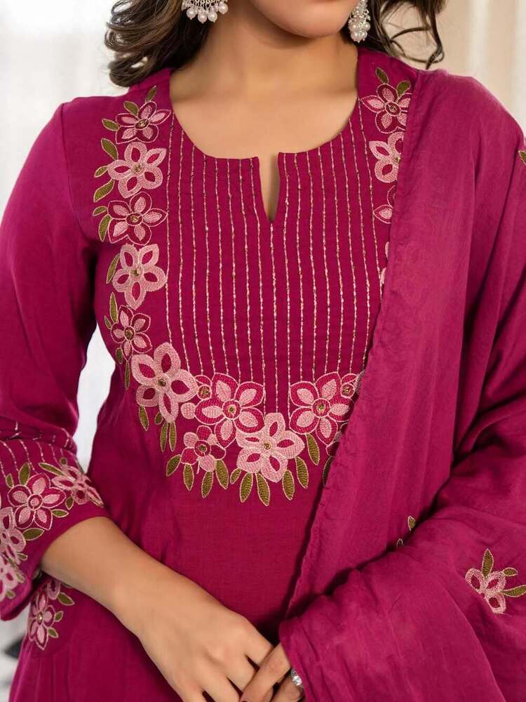 Yoke Flower Embroidery Fancy Anarkali Suit