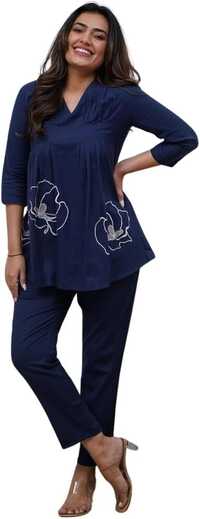 Flower Embroidery Fancy 2 Piece Set - Georgette Blend, Peach, Multi-color Floral Embroidery | Semi-stitched Kurti & Straight Pants, Breathable Lightweight Fabric